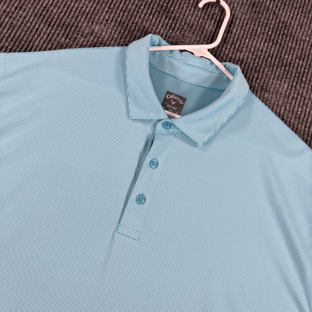 Callaway Polo Shirt Mens XXL Blue Striped Short Sleeve Opti Dri Golf Athletic